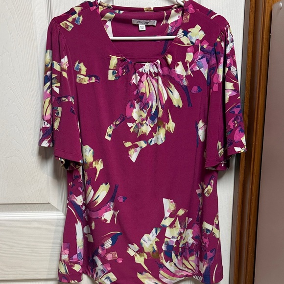 Chico's Tops - Chico's Fuchsia Floral Print Flutter-Sleeve Blouse Size 2